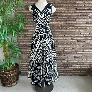 Elinor Gay Vintage 60s Navy Blue and White Cocktail Hostess Maxi Dress